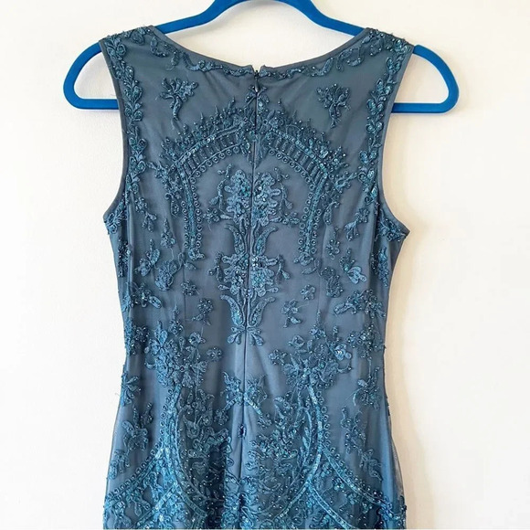 Aidan Mattox Blue Beaded Sheath Dress Size 6 Bridesmaid‎ Wedding Party Cocktails - Picture 6 of 9